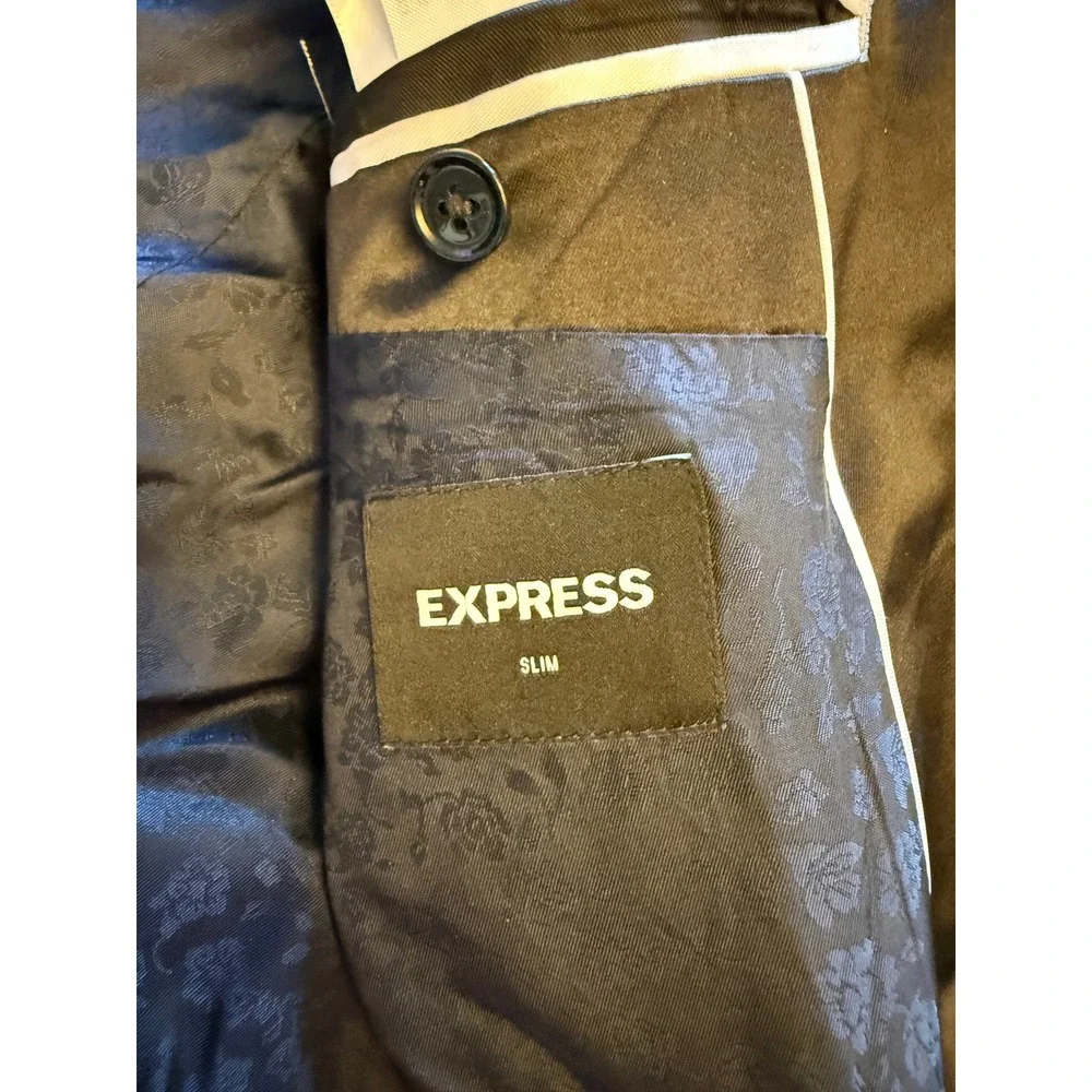 Express Velvet Tuxedo Blazer Mens 40R Navy Blue Excellent Slim Fit Peak Lapel